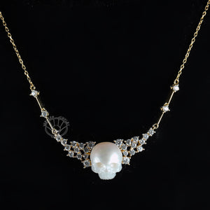 Open image in slideshow, Skull Carved Pearl Necklace Gift for Her diamond necklace for wedding Handmade Halloween Necklace Silver Necklaces for Women Gothic Jewelry
