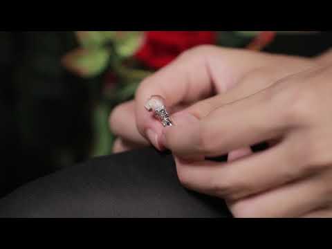 skull carved pearl ring handmade 925 silver engagement ring ''Secret Garden'' with zircon for wedding