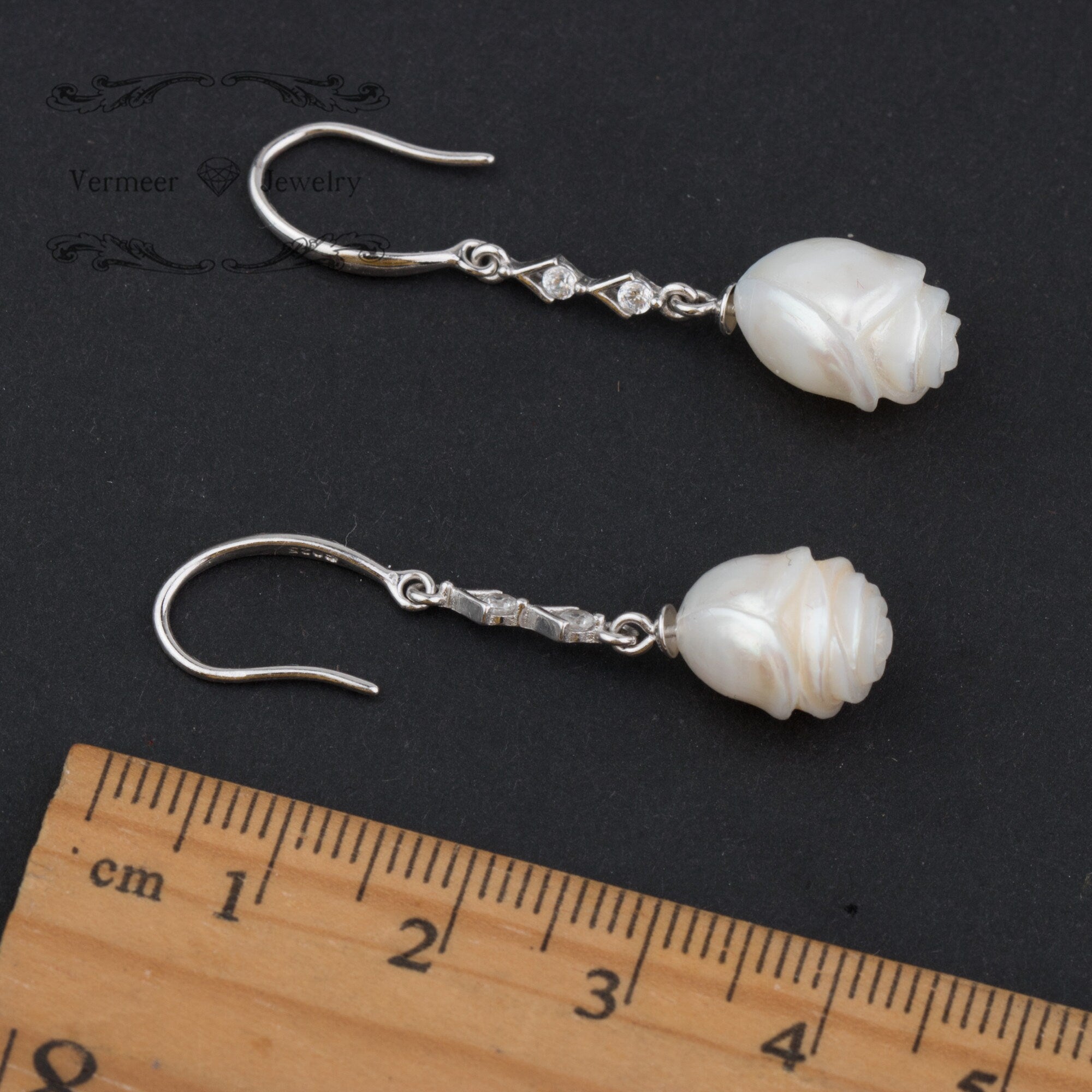 pearl carved earring rose freshwater pearl 9-11mm handmade 925 silver earring with zircon gift for mother's day
