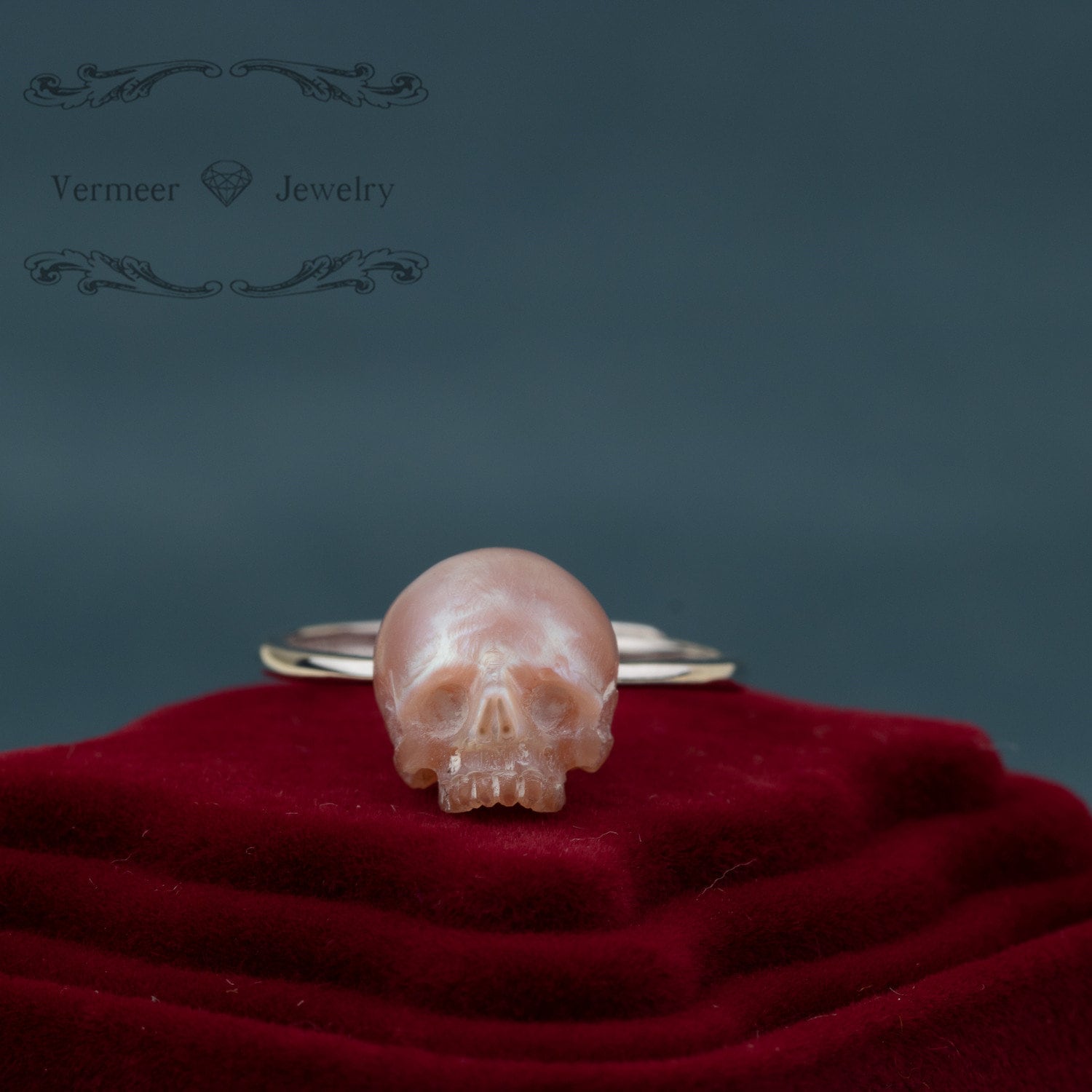 skull carved pearl ring  pink and purple freshwater pearl  handmade 925silver engagement ring with zircon