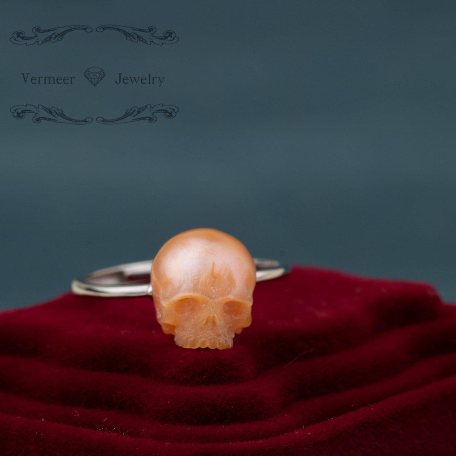 skull carved pearl ring  pink and purple freshwater pearl  handmade 925silver engagement ring with zircon