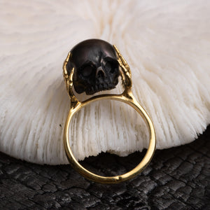 Be A Thinker Tahitian Ring skull carved pearl ring black tahiti pearl 9-11mm 925 silver coated gold hand shape unique statement ring