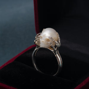 Be A Thinker Ring freshwater pearl handcarved 925 silver gothic jewelry