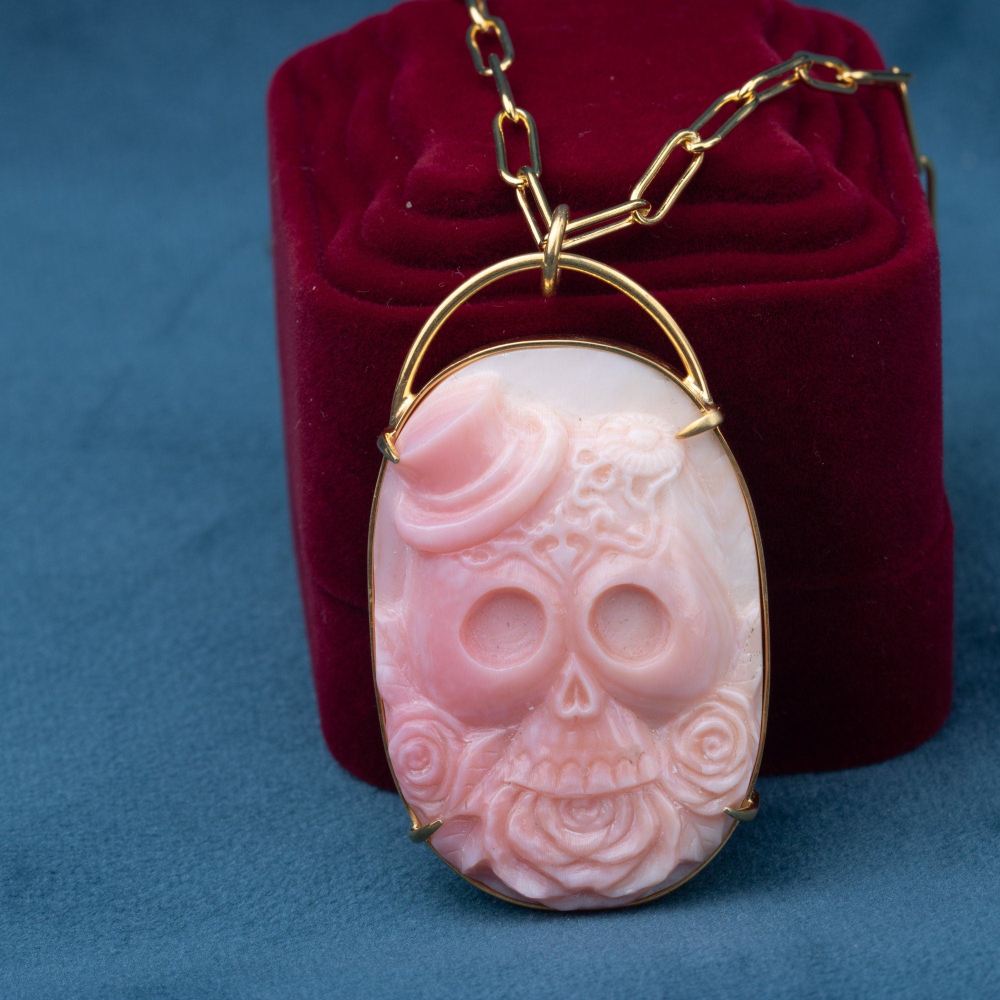 sterling silver pink shell carved skull pendant beauty necklace gift for aniversary