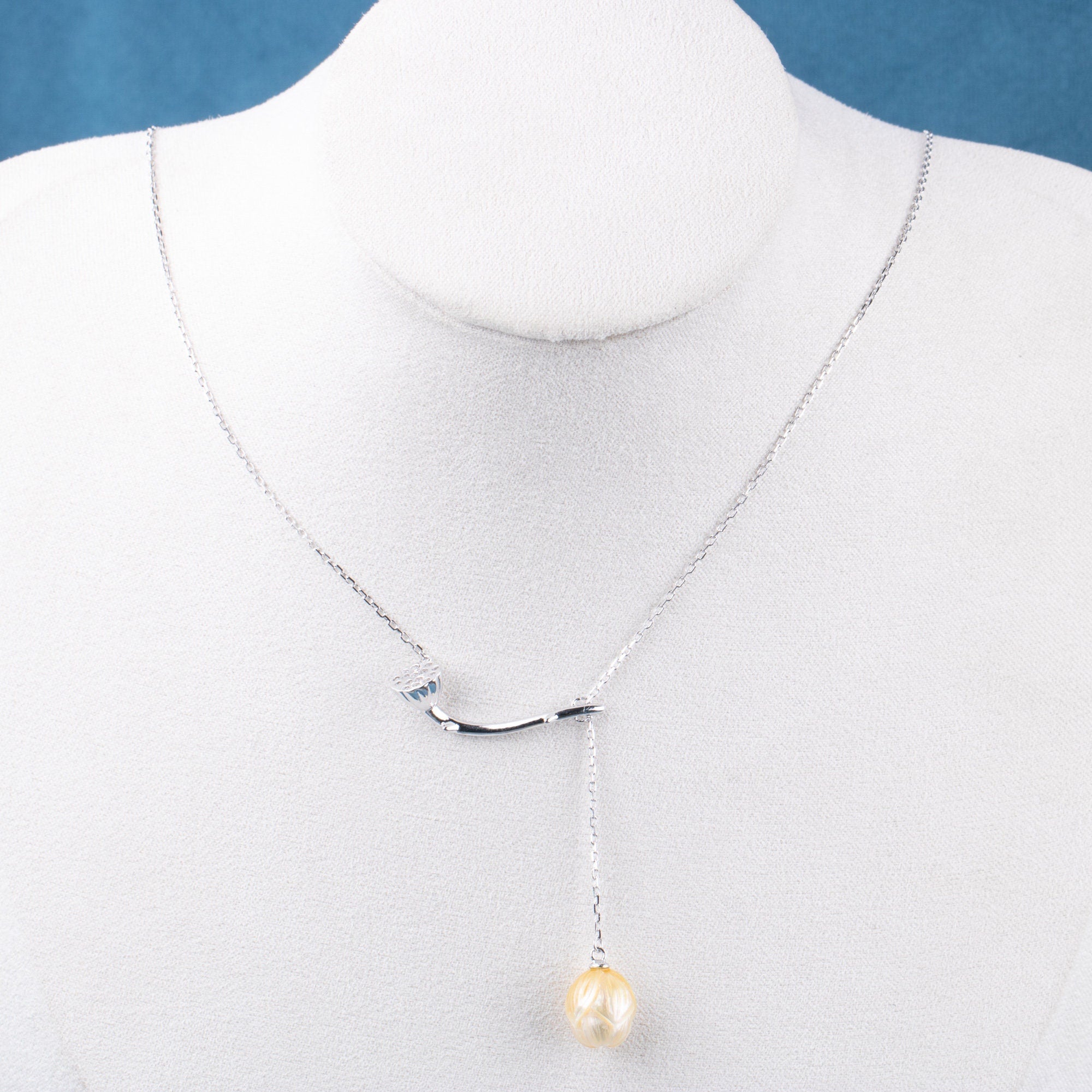 pearl carved necklace lotus shape southsea gold pear sterling silver necklace bridal gift for wedding