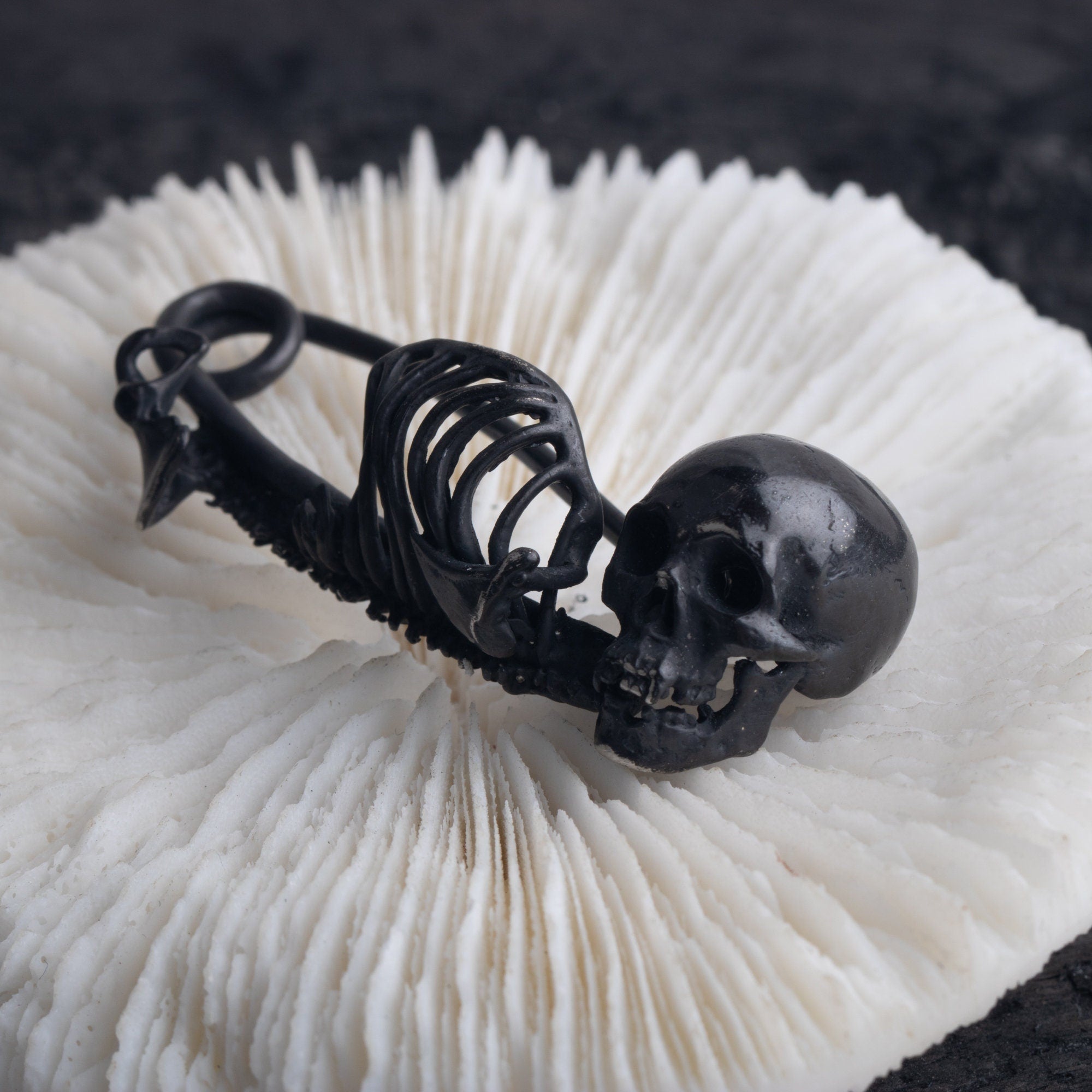 skull brooch sterling silver oxidation of black gothic jewelry gift for lover