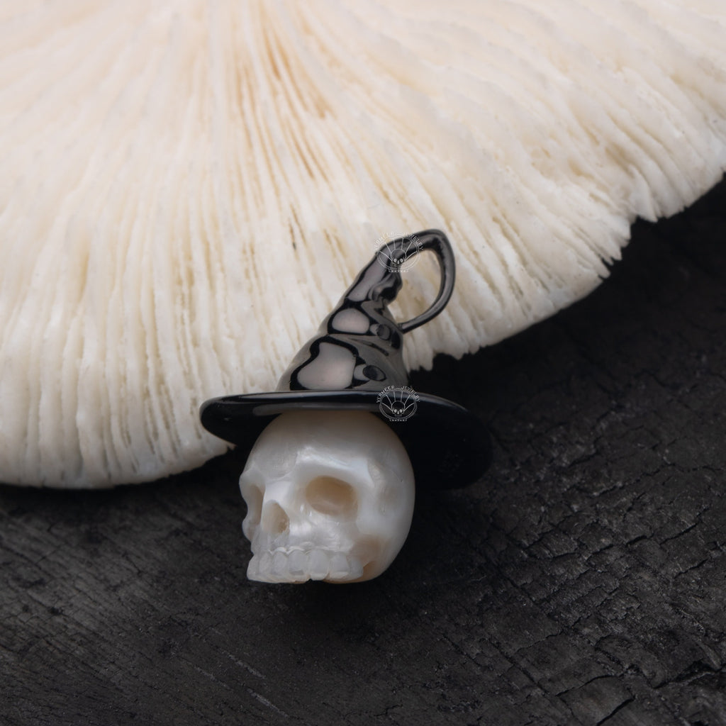 Witch Necklace skull carved pearl S925 silver necklace