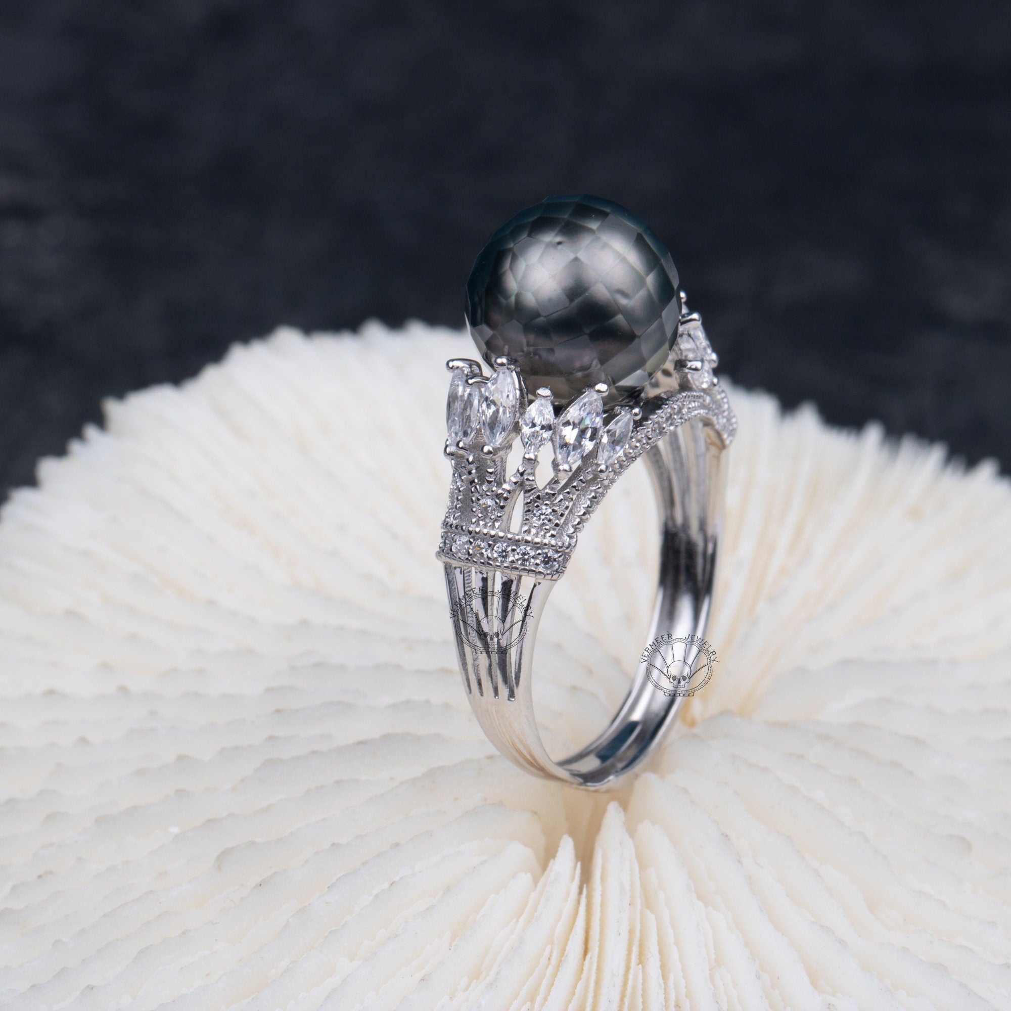 tahiti pearl ring 925 sterling sliver diamond carved for engagement ring with zircon gift for lover