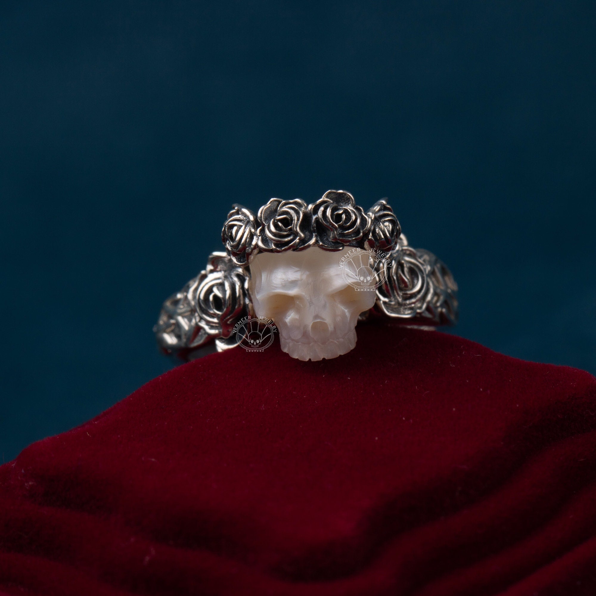 Artemis' Garland Ring 925 silver pearl carved skull ring wreath sterling silver ring