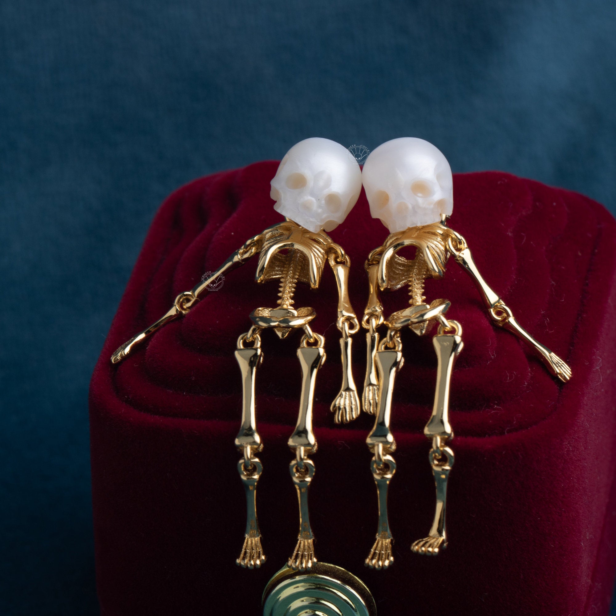 mermaid and gentlemen skeleton moveable earring skull carved by freshwater pearl silver earrings for women gothic earring sterling sliver earring .jpg
