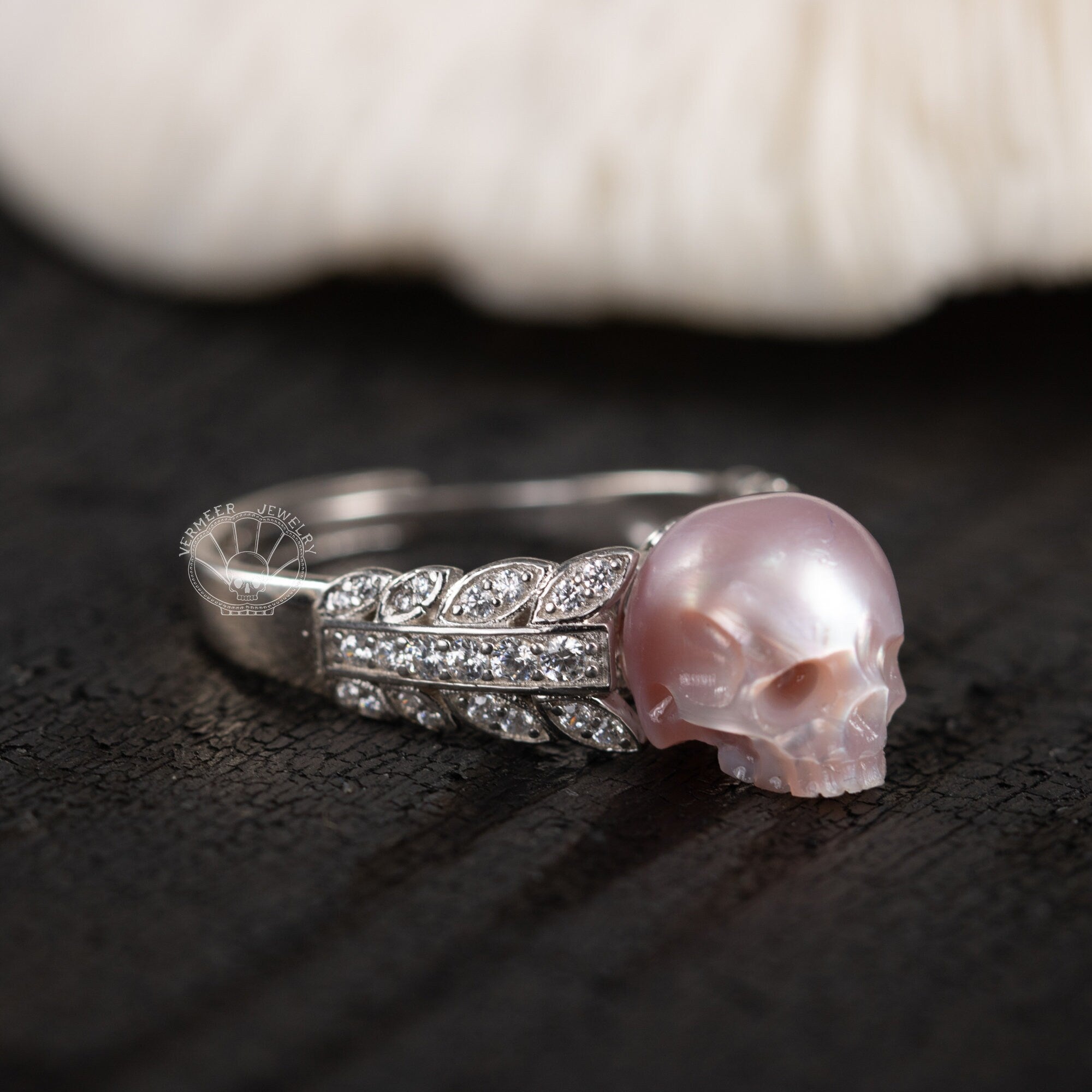 Sparkle Beauty Ring skull carved pearl ring pink and purple freshwater pearl 11-13mm handmade 925silver engagement ring with zircon