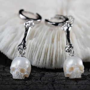 skull carved pearl earrings for women bone shape earrings freshwater pearl earrings gift for her elegant earrings gothic jewelry.jpg