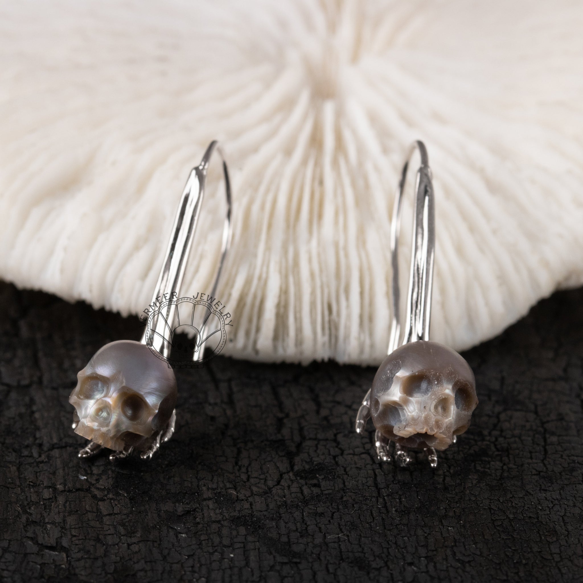 Carved Skull Pearl Dangle Sterling Silver Earrings - Carved Pearl popular Jewelry - Skull Earrings - Skull Jewelry - Gift for Her - Halloween