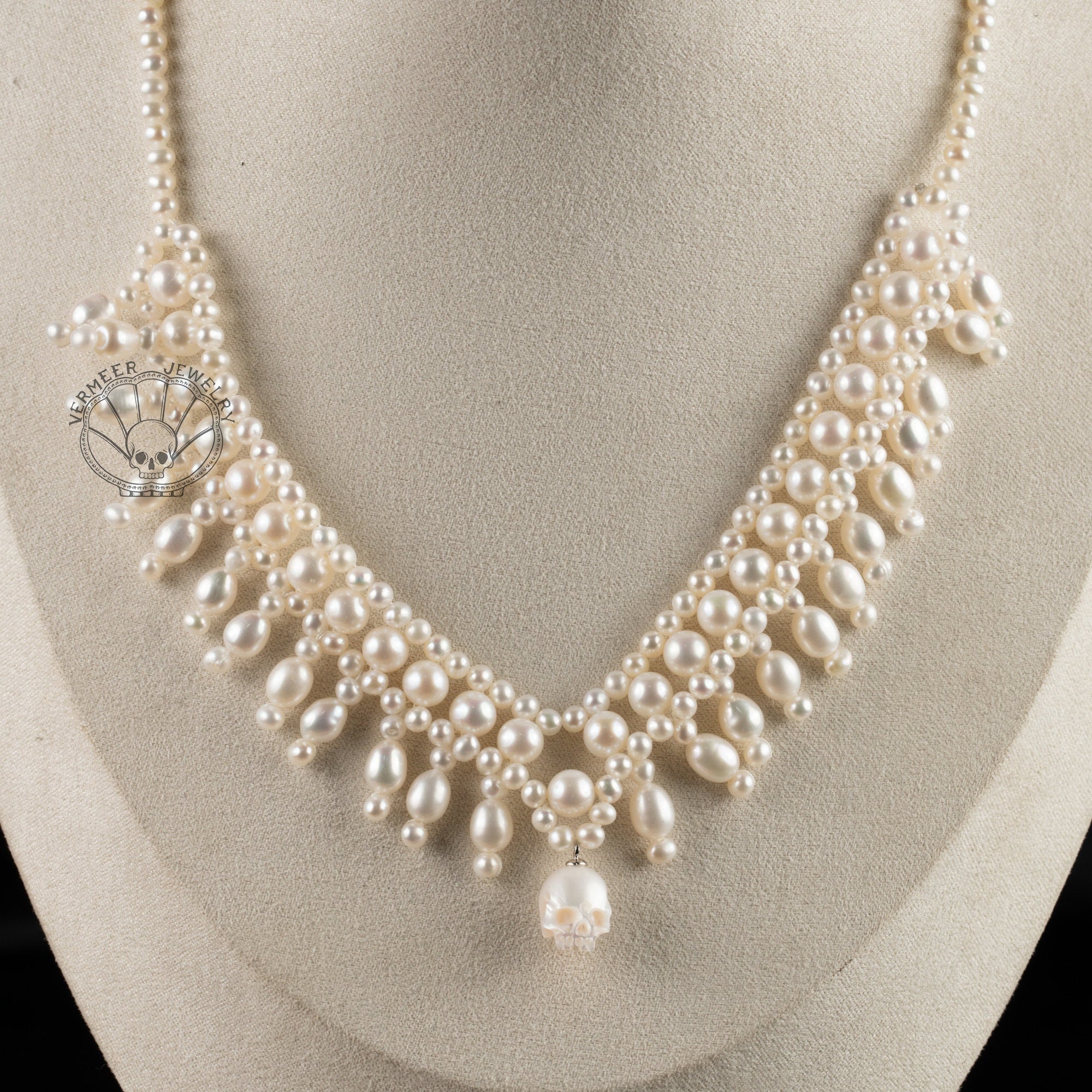 wedding necklace skull carved pearl weaved necklace 925sterling silver necklace with zircon for wedding