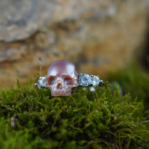 pearl carved skull ring freshwater pearl classic style with zircon 925 silver engagement ring for wedding
