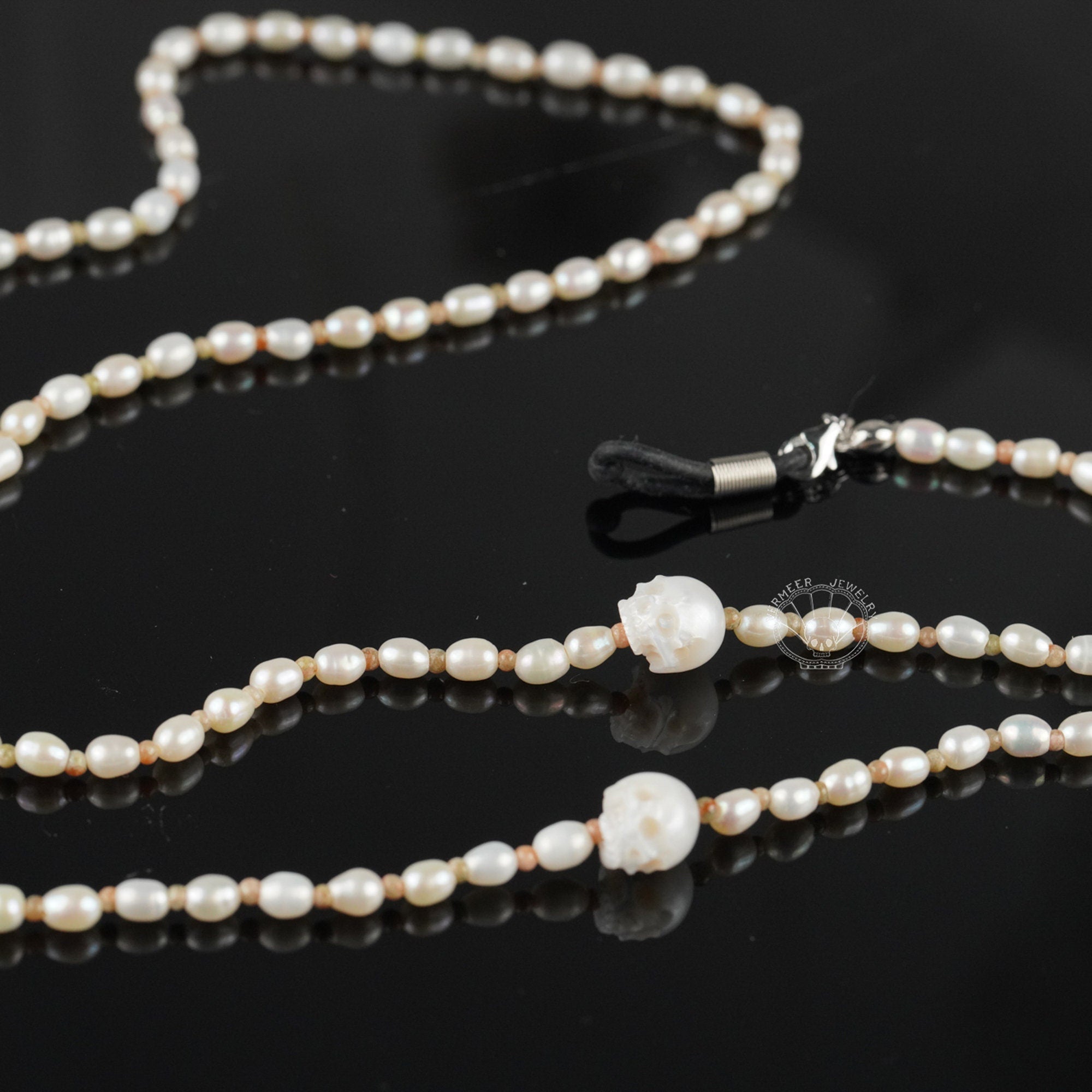 glass chain skull carved pearl Glasses freshwater pearl eyeglasses cord gift for lover
