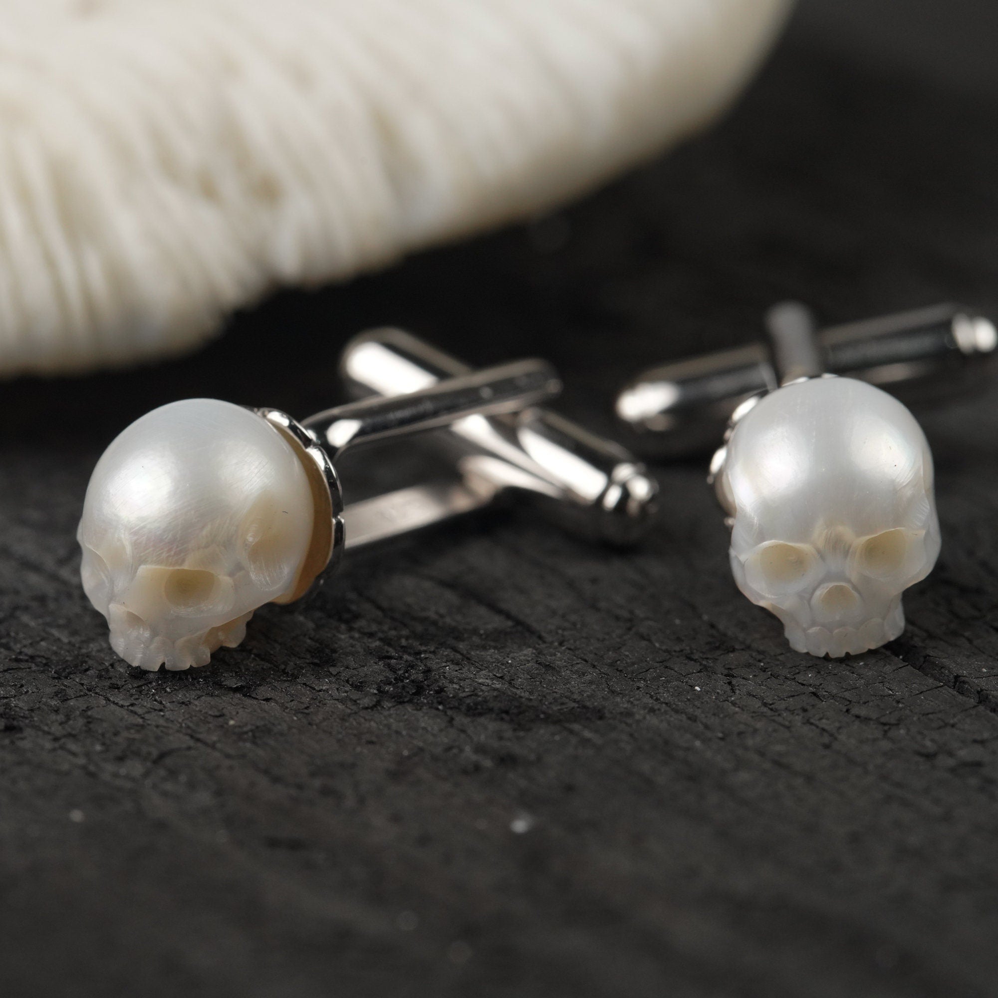 skull pearl cuff links sterling silver cuff links for men gift for lover