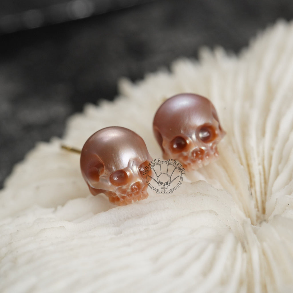 skull pearl earring stud Minimalist style handmade jewelry for lover