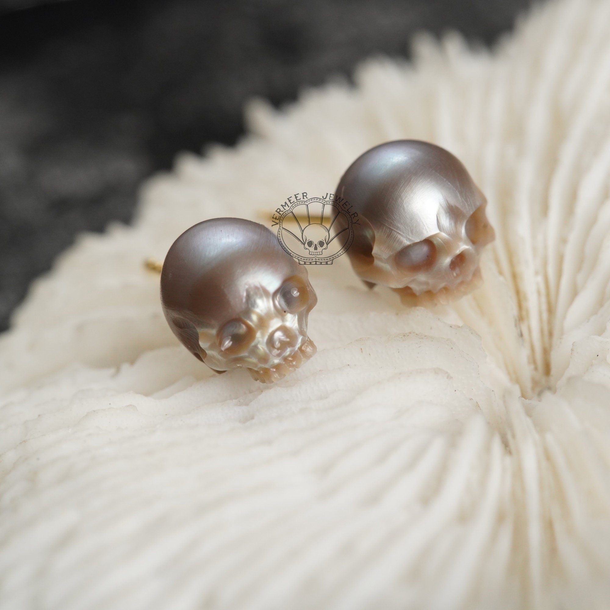 skull pearl earring stud Minimalist style handmade jewelry for lover