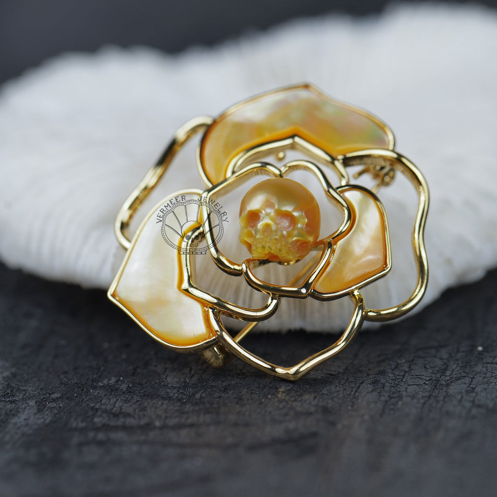 skull gold seawater pearl brooch handmade brooch shell shape gift for lover