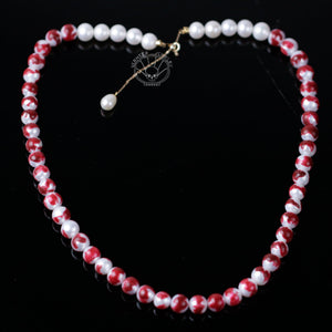 Open image in slideshow, blood pearl necklace with a natural cross shape pearl set with ruby cool for party Halloween gift
