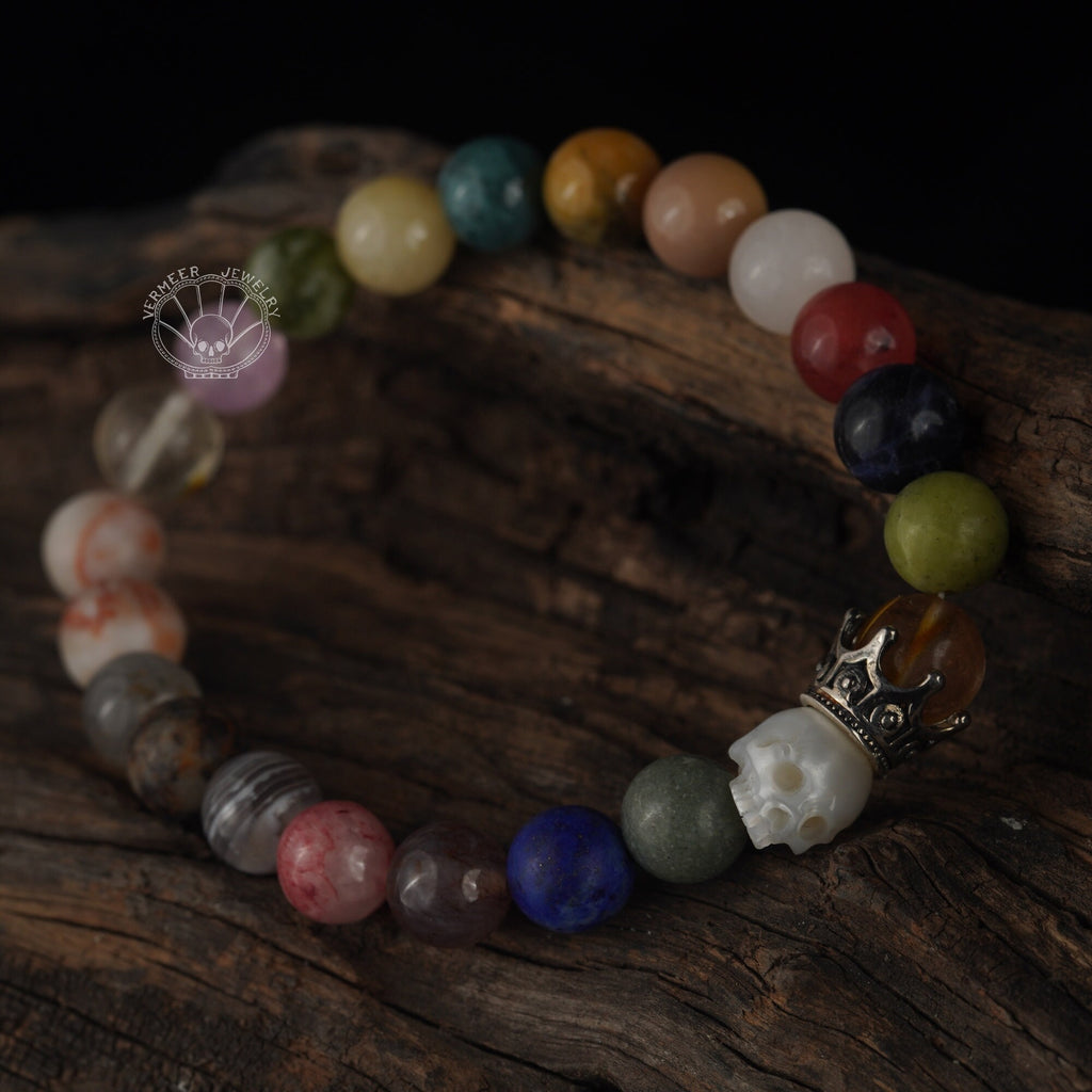 skull carved pearl bracelet ivory freshwater pearl colorful natural stone energy bracelet