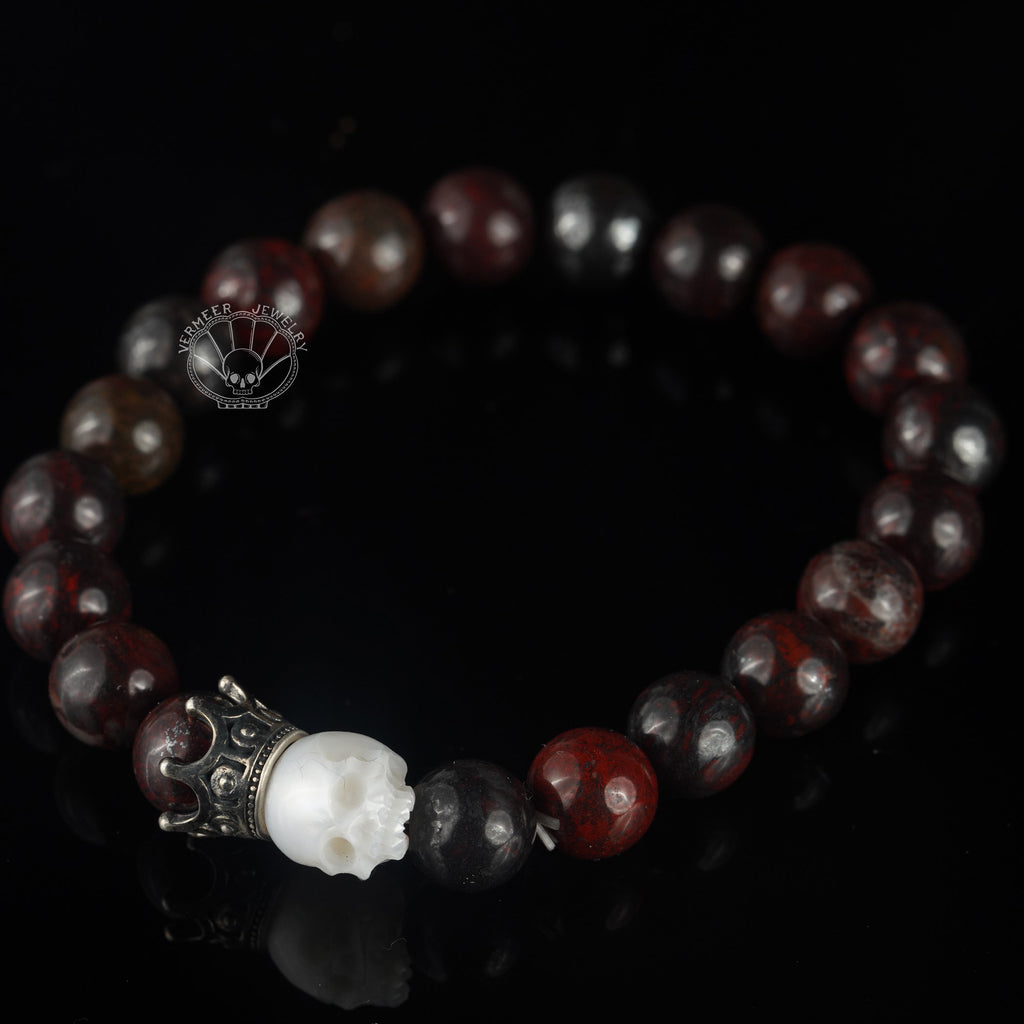 skull carved pearl bracelet ivory freshwater pearl red tiger eye stone energy bracelet