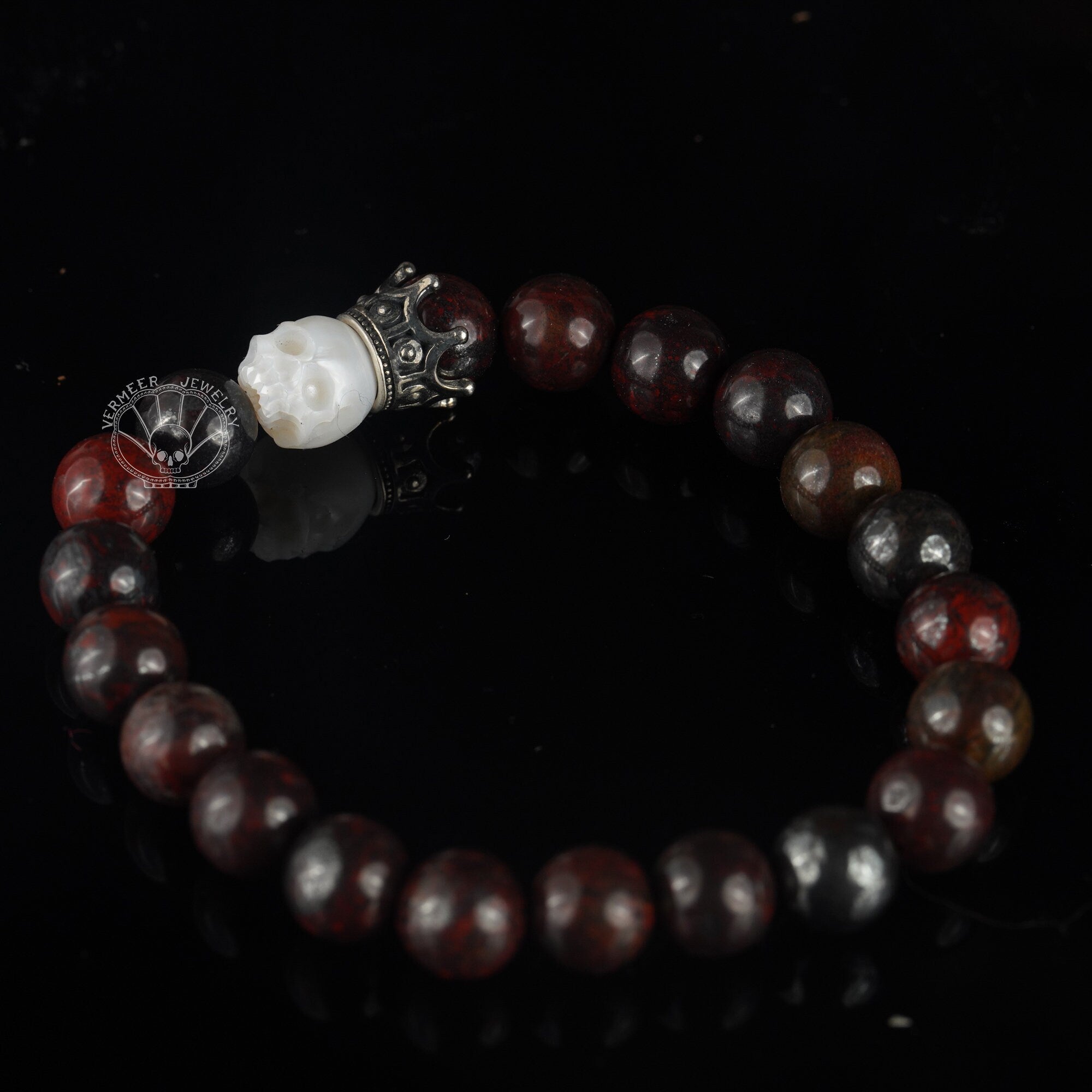 skull carved pearl bracelet ivory freshwater pearl red tiger eye stone energy bracelet