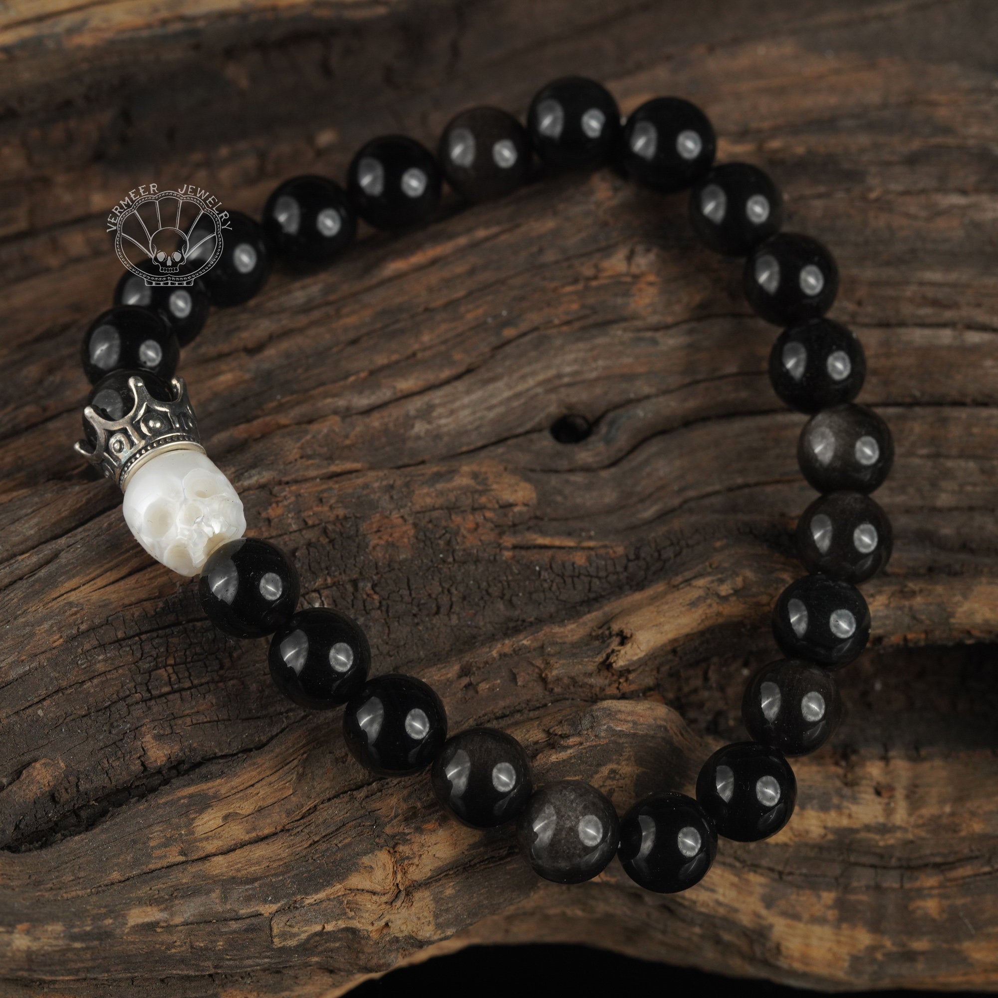 skull carved pearl bracelet ivory freshwater pearl Black Tourmaline energy bracelet