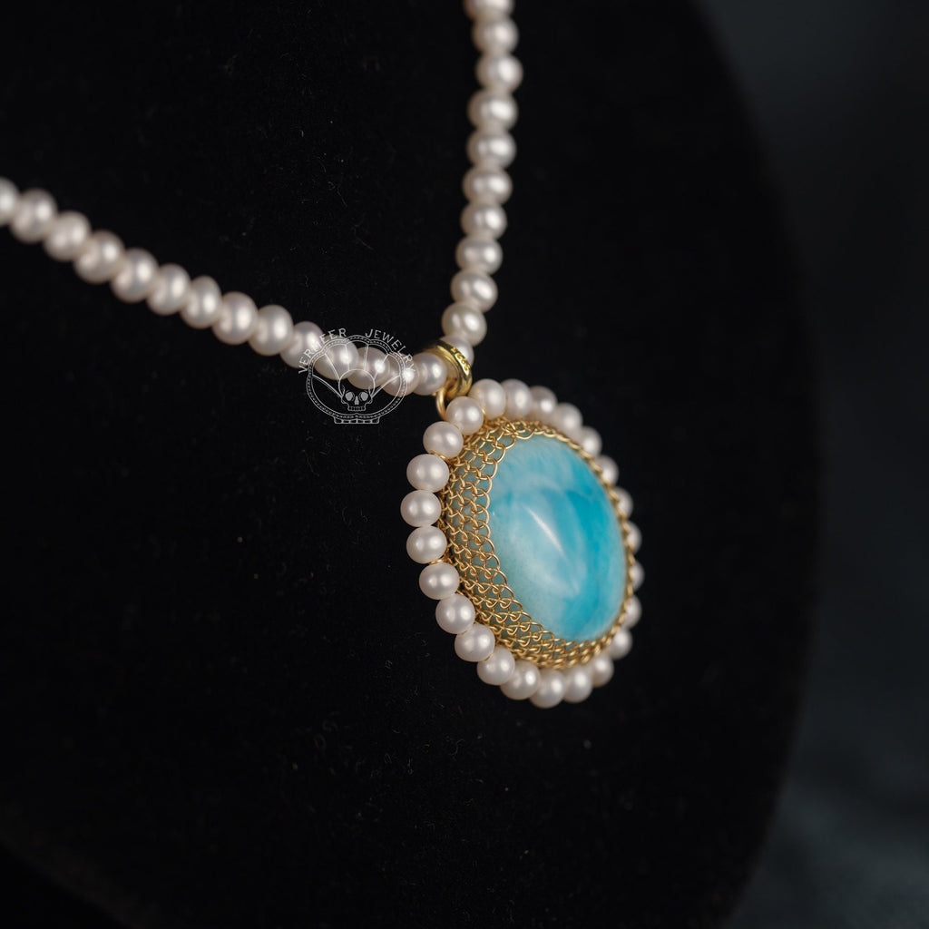 Larimar necklace spiritual gift for her- 14K Gold Filled Jewelry - Wire Wrapped Necklace-Healing Crystal necklace