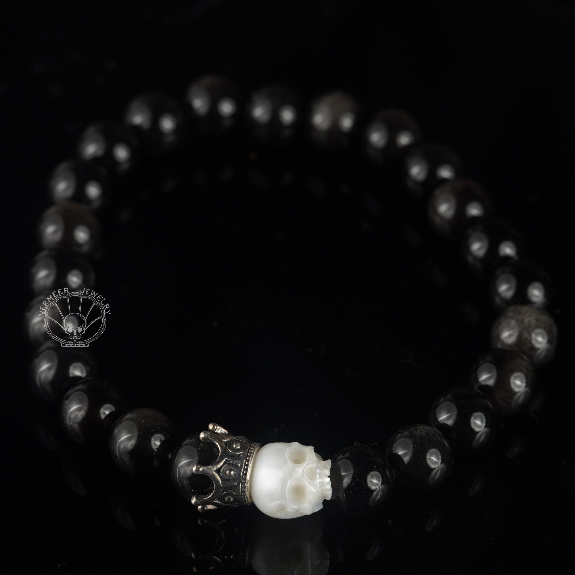 skull carved pearl bracelet ivory freshwater pearl Black Tourmaline energy bracelet
