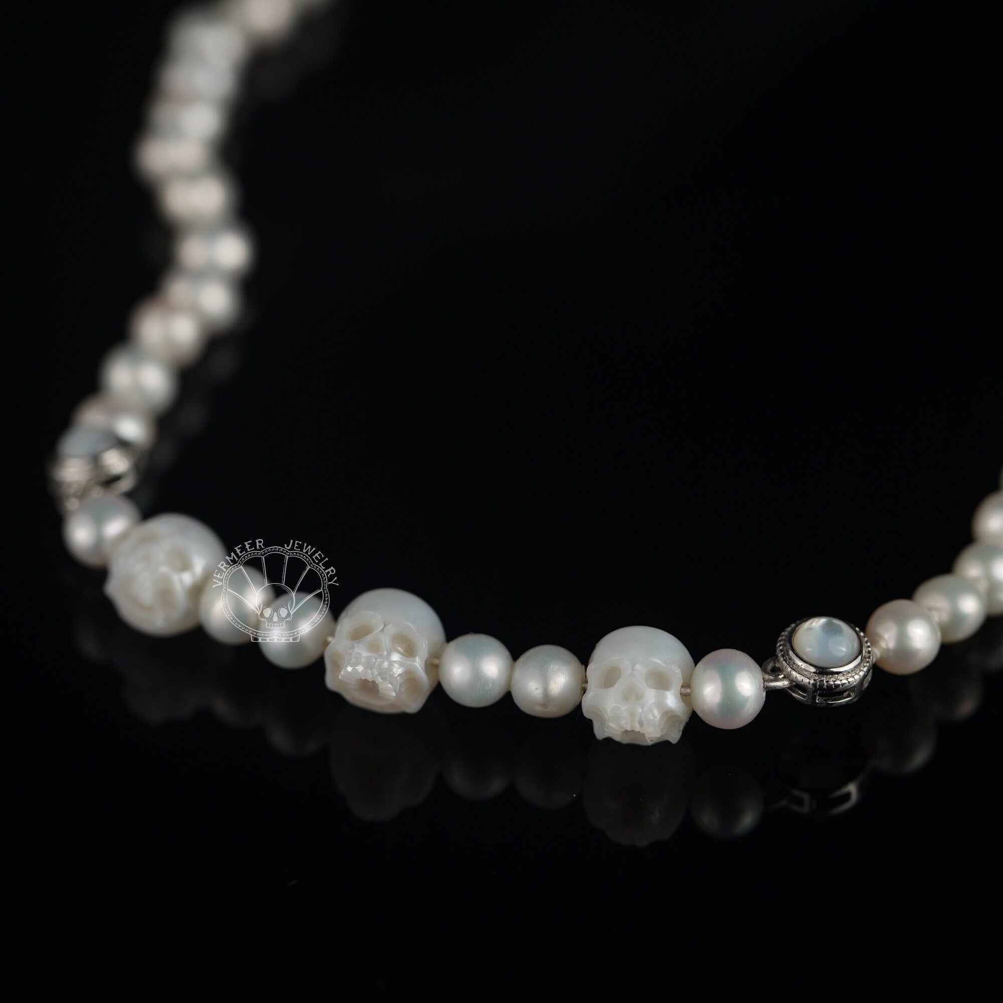 wedding necklace skull carved pearl necklace gothic freshwater Pearl skull jewelry for Bridal