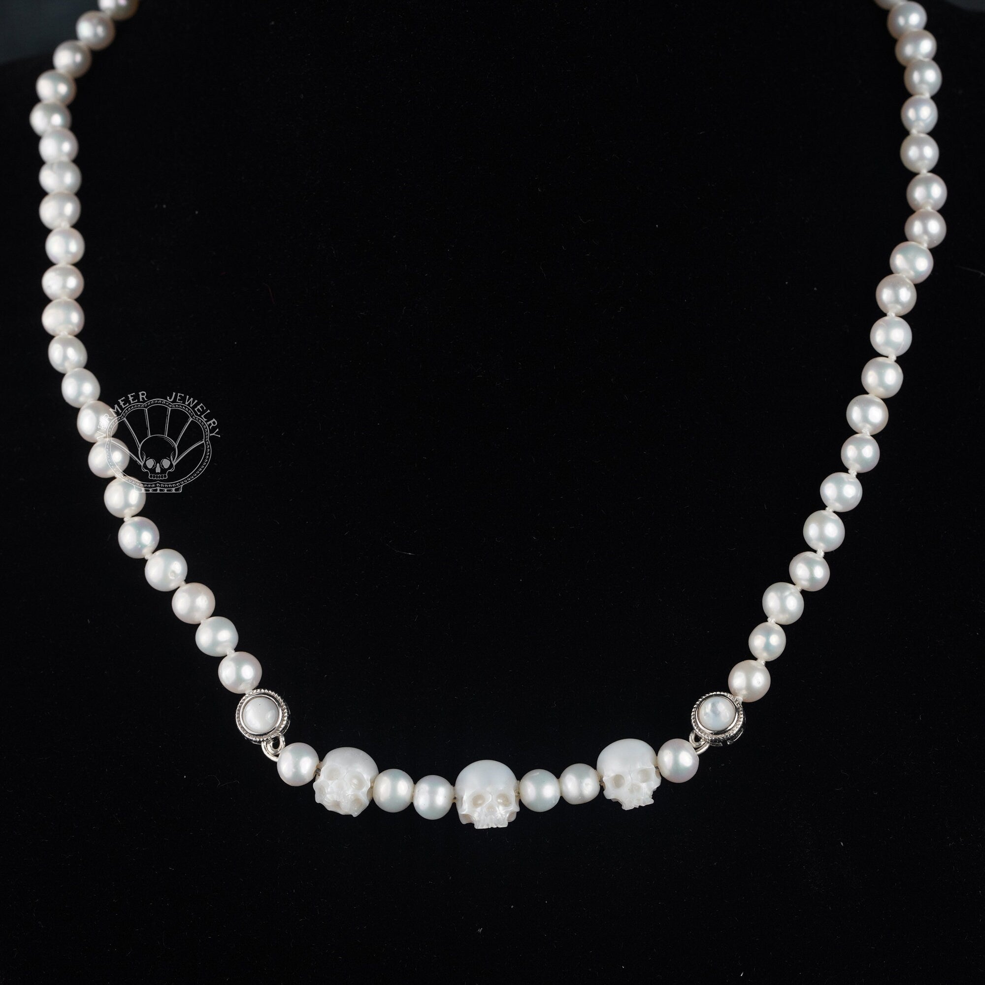 wedding necklace skull carved pearl necklace gothic freshwater Pearl skull jewelry for Bridal