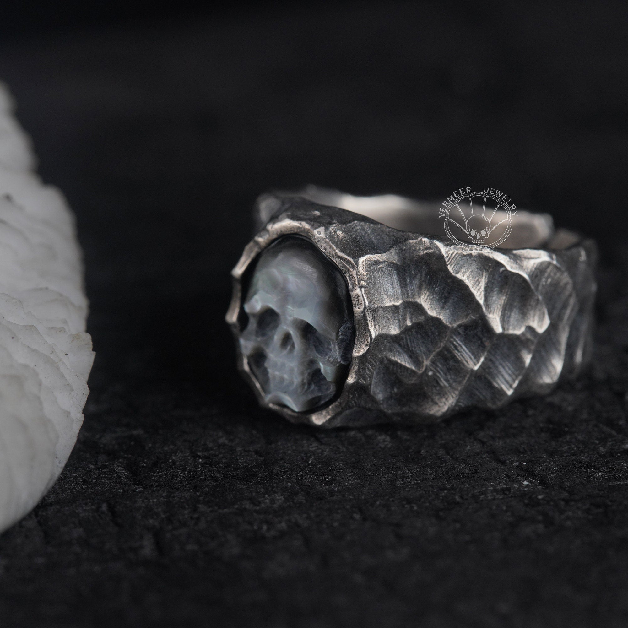 carved skull ring 925 Sterling Silver Men & Women Wedding Band Open Back Size Adjustable Matching Promise Rings Her Him