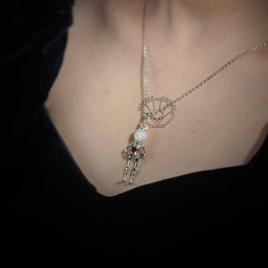 Mermaid Necklace skull carved pearl S925 silver necklace