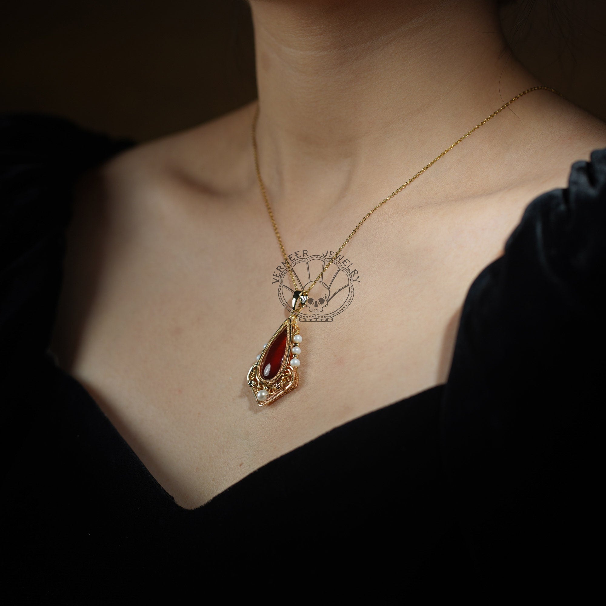 wire wrapped red agate pendant 14k gold filled multi gem freshwater pearl necklace gorgeous handmade gift for woman
